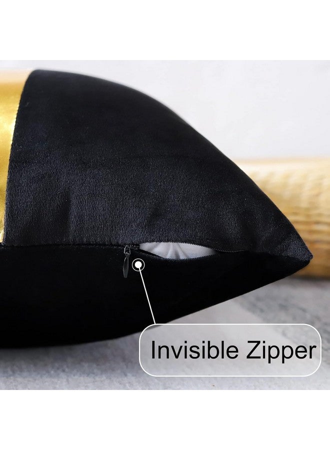 AEROHAVEN™ Set of 2 Premium Velvet with Gold Stripes Decorative Throw Pillow/Cushion Covers with Invisible Zipper - (16 x 16 Inch, Black) - Image 5