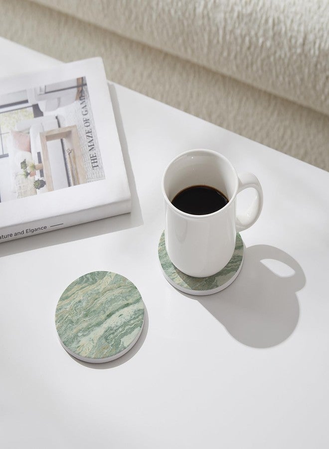 Hoomey Set of 6 Sage Green Abstract Onyx Marble Coasters with Holder, Absorbent Ceramic Drink Coasters for Table Protection, Coffee Table Decor - Image 3