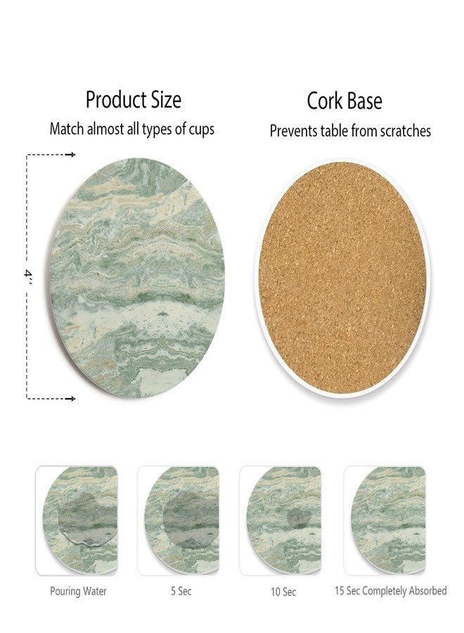 Hoomey Set of 6 Sage Green Abstract Onyx Marble Coasters with Holder, Absorbent Ceramic Drink Coasters for Table Protection, Coffee Table Decor - Image 2