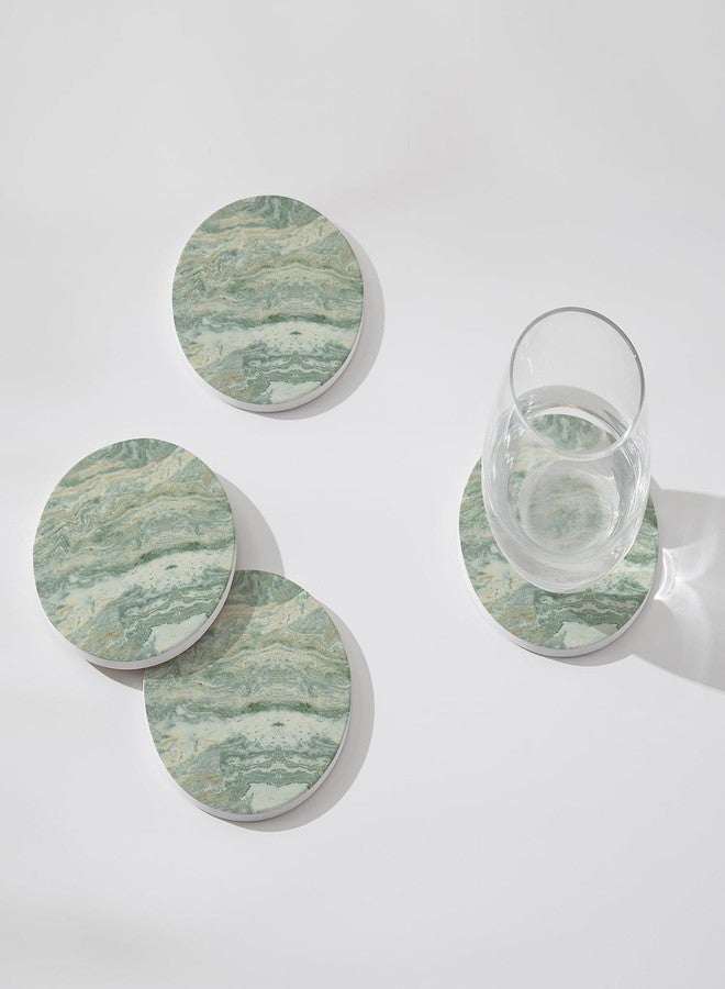 Hoomey Set of 6 Sage Green Abstract Onyx Marble Coasters with Holder, Absorbent Ceramic Drink Coasters for Table Protection, Coffee Table Decor - Image 4