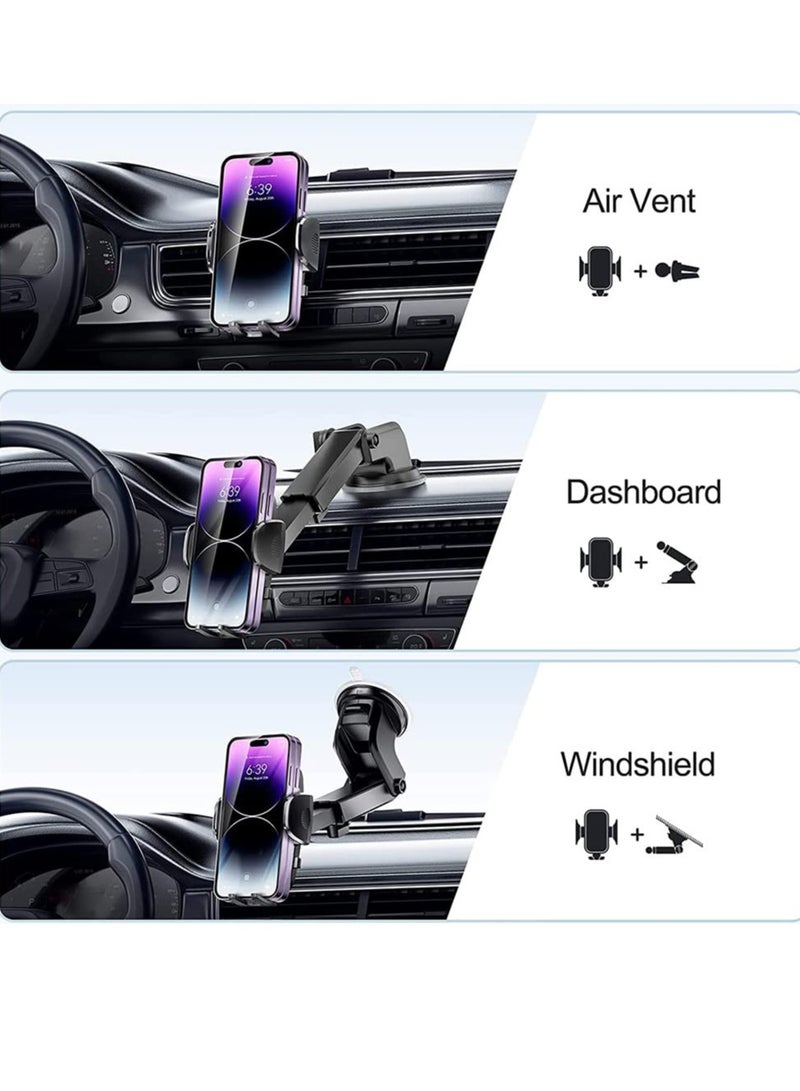 KASTWAVE Car Phone Holder, Phone Holder for Cars 4-in-1 Car Phone Holder, for Dashboard & Air Vent & Windshield, Car Phone Mount Cradle 360° Rotation, with All 4.0''-7.0'' Cell Phones - Image 4