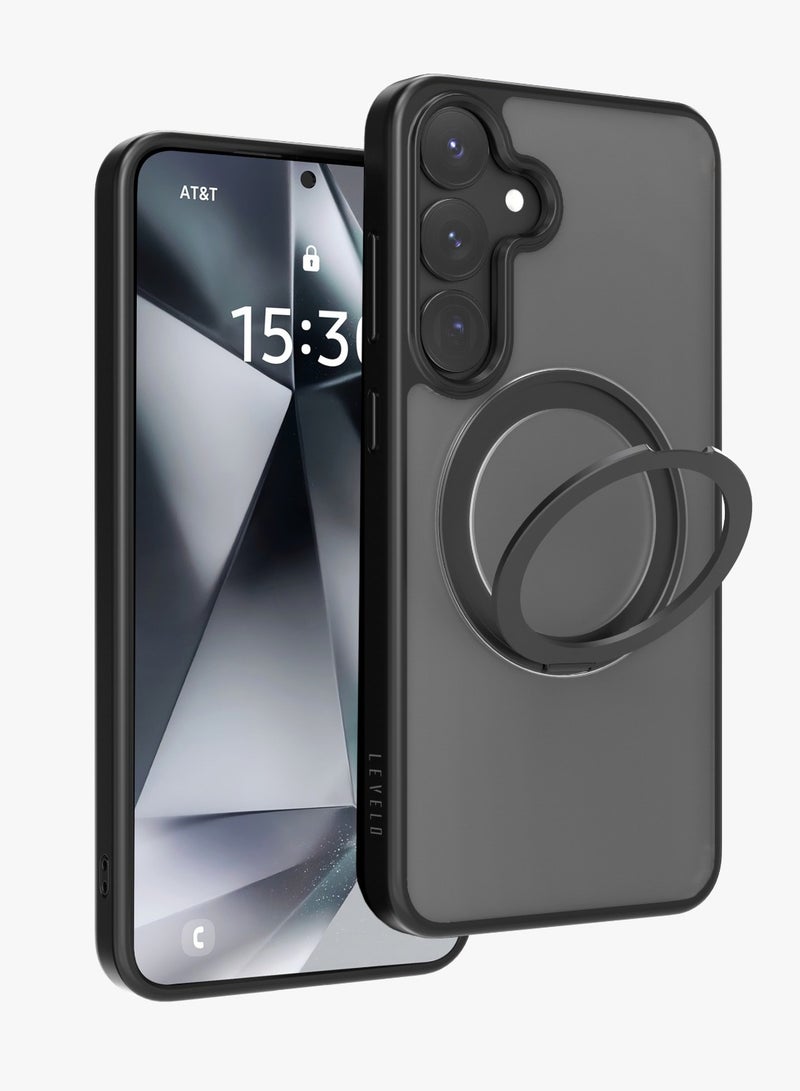 LEVELO S25 Plus Magsafe Case Via Matte with Ring Stand / Impact-Resistant Corners / Hybrid Material / Built-In 360° Ring Stand - Black  - Image 1