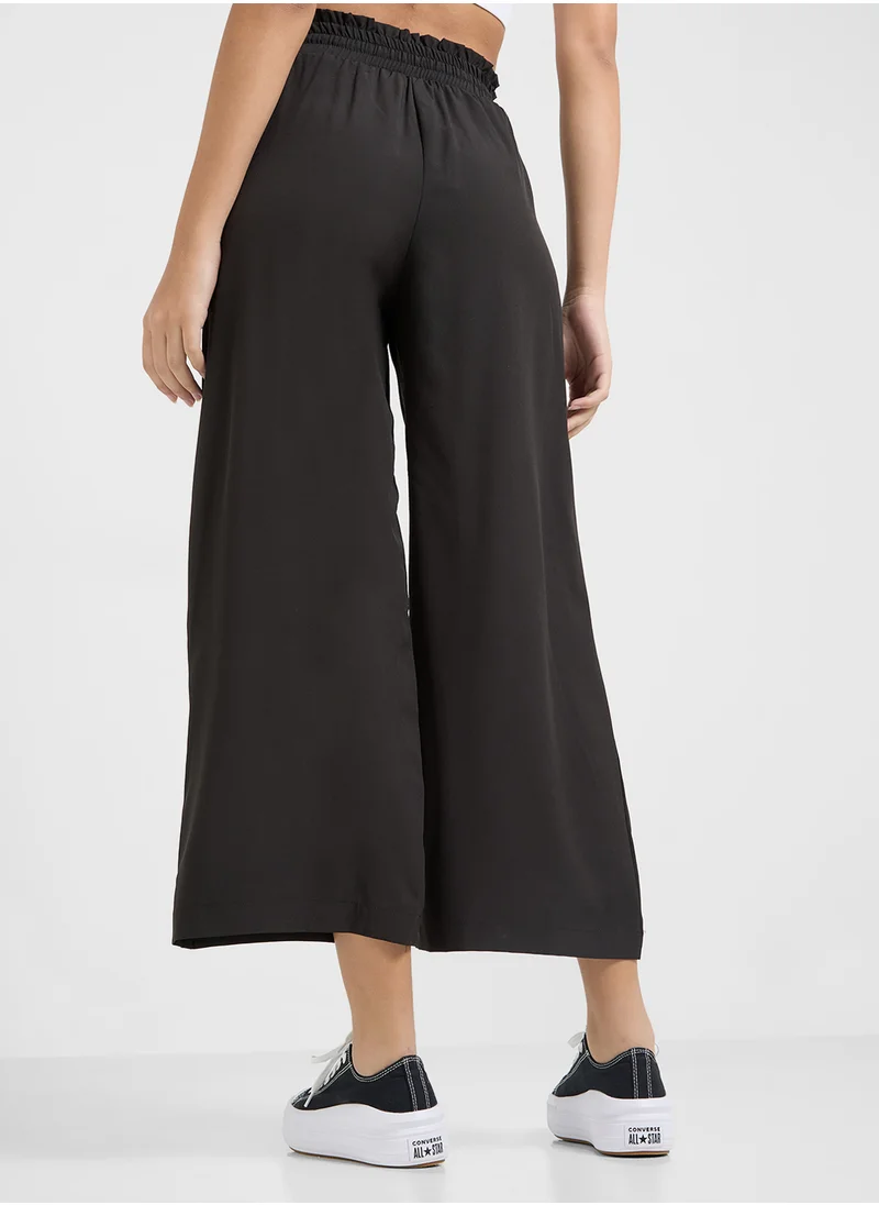 جينجر Elasticised Waist Wide Leg Casual Pants