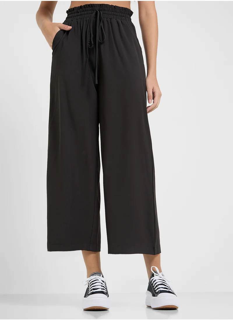 جينجر Elasticised Waist Wide Leg Casual Pants