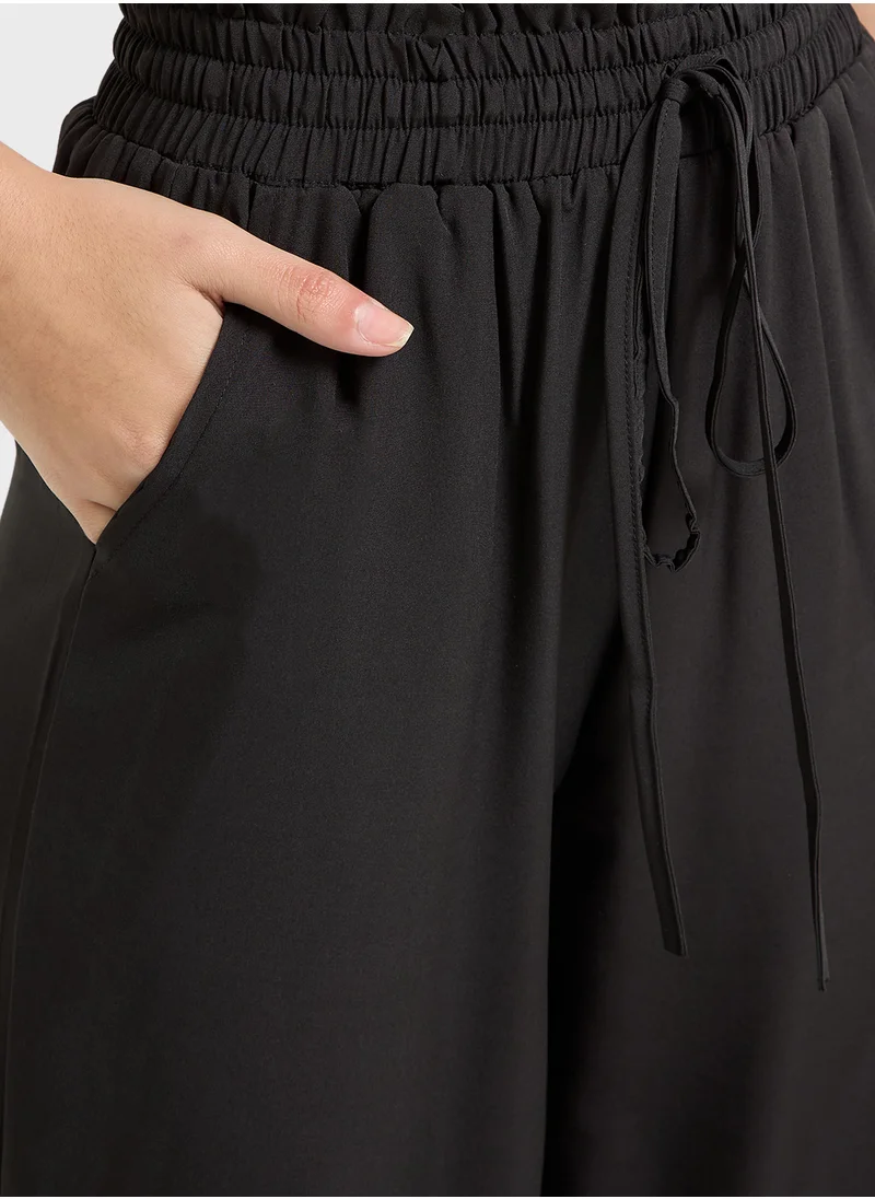 جينجر Elasticised Waist Wide Leg Casual Pants