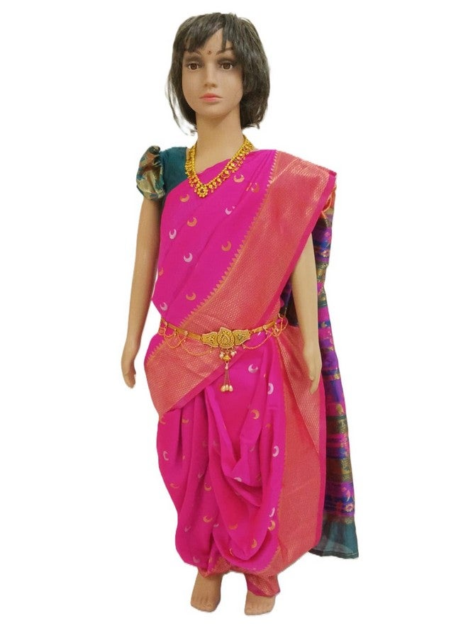GIA GIA girls nauvaari saree (Rani Pink) with stitched blouse waist to ankle 26 inch - Image 3