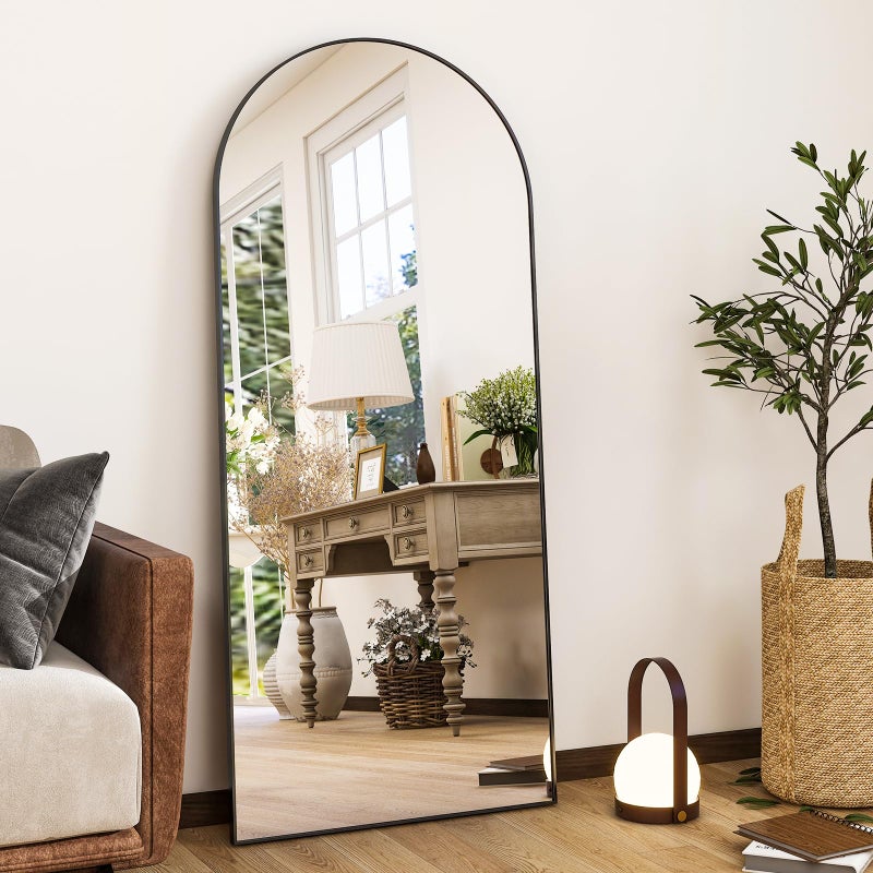 HARRITPURE 56"x21"Full Length Mirror Arch Floor Mirrors with Aluminum Alloy Frame Free-Standing Wall Mounted or Leaning Large Bedroom Dressing Mirror Modern & Contemporary Decor for Home,Black - Image 1