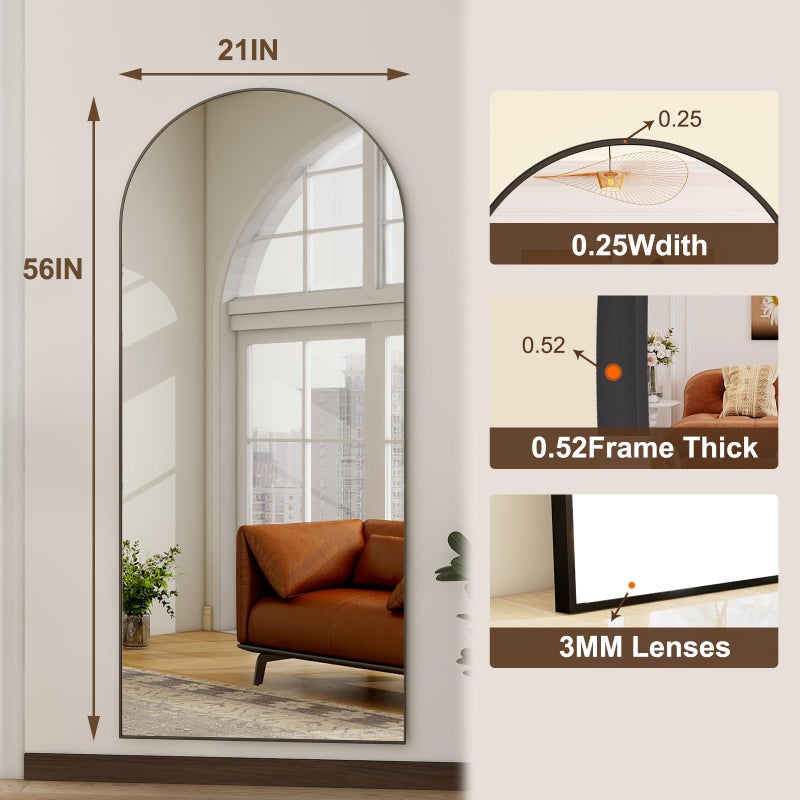 HARRITPURE 56"x21"Full Length Mirror Arch Floor Mirrors with Aluminum Alloy Frame Free-Standing Wall Mounted or Leaning Large Bedroom Dressing Mirror Modern & Contemporary Decor for Home,Black - Image 5