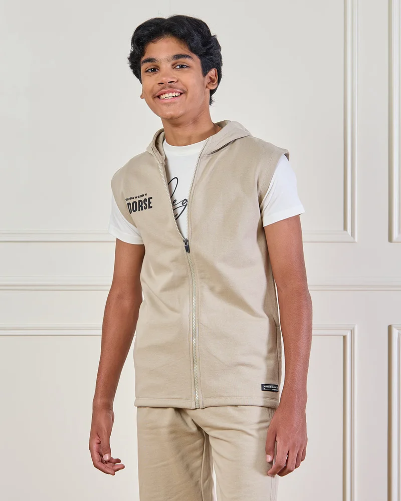 REDTAG Senior Boys Beige And White Printed Set (3 Piece)
