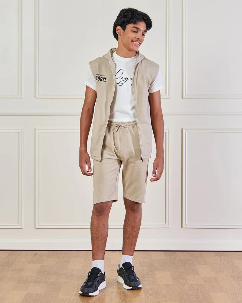REDTAG Senior Boys Beige And White Printed Set (3 Piece)