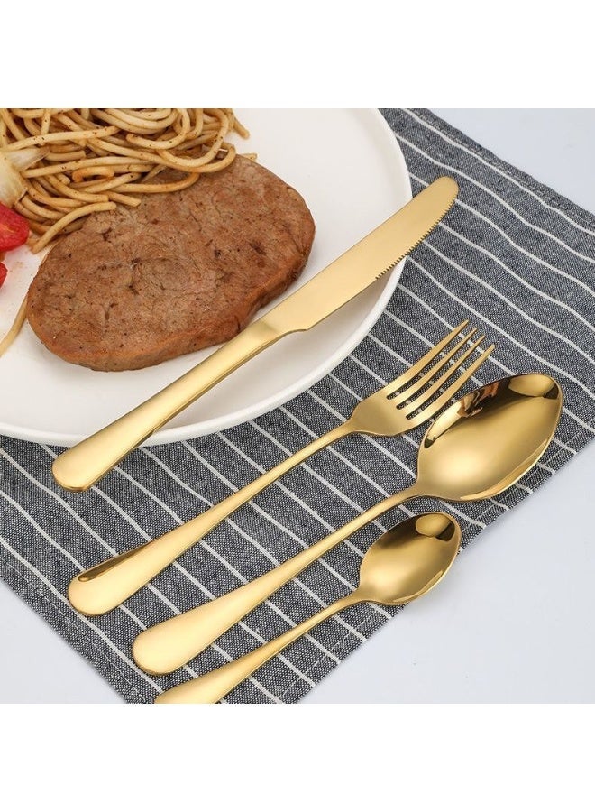 High-quality stainless steel cutlery 24-piece set gold home hotel western restaurant gift box - table knife * 6 table fork * 6 table spoon * 6 tea spoon * 6 - Image 2