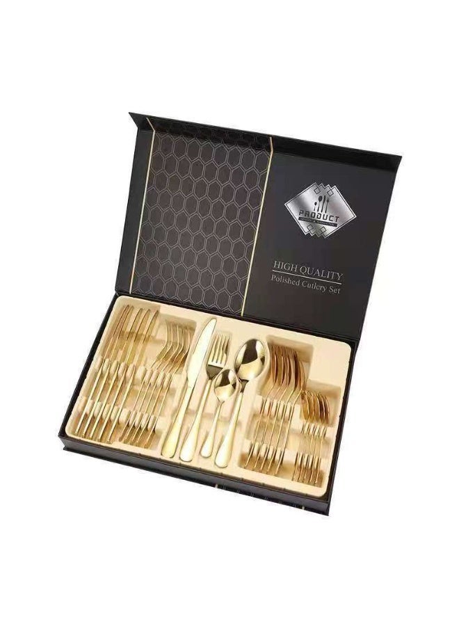 High-quality stainless steel cutlery 24-piece set gold home hotel western restaurant gift box - table knife * 6 table fork * 6 table spoon * 6 tea spoon * 6 - Image 5