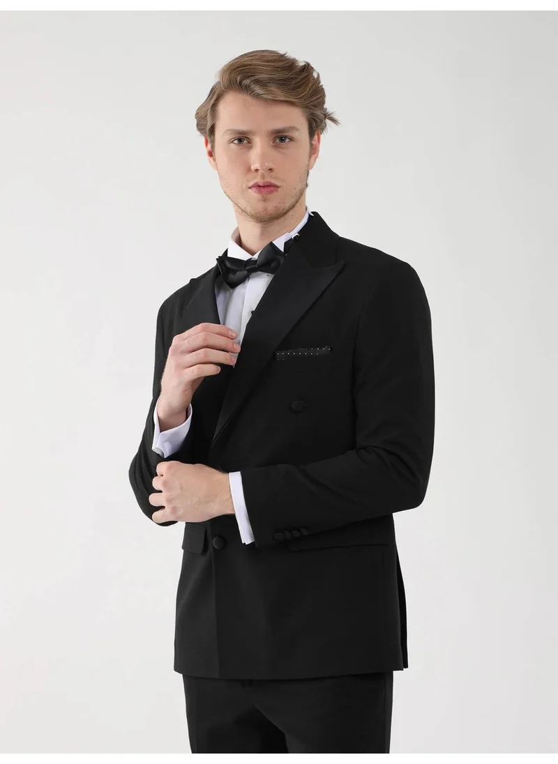 Dufy Black Men's Slim Fit Pointed Collar Tuxedo Suit