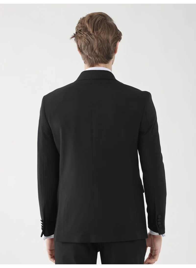 Dufy Black Men's Slim Fit Pointed Collar Tuxedo Suit