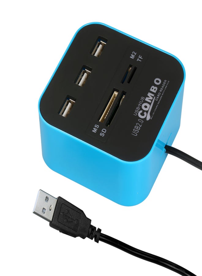 قارئ بطاقات USB 2.0 متعدد الوظائف 7 في 1 مع 3 منافذ توسعة USB 2.0 وفتحات لبطاقات TF/SD/MS/M2، سهل الاستخدام (التوصيل والتشغيل). - Image 1