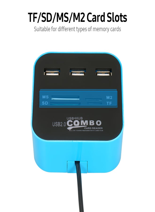 قارئ بطاقات USB 2.0 متعدد الوظائف 7 في 1 مع 3 منافذ توسعة USB 2.0 وفتحات لبطاقات TF/SD/MS/M2، سهل الاستخدام (التوصيل والتشغيل). - Image 4