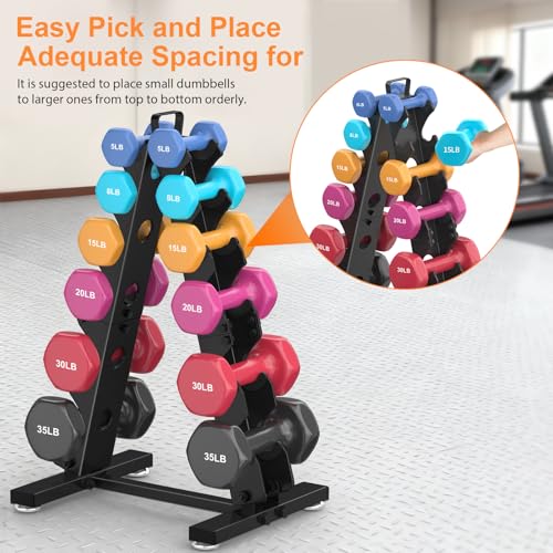 TomCare 6 Tier Dumbbell Rack Stand Only, Weight Rack for Home Gym Metal Compact A-Frame Dumbbell Stand for Dumbell Set (5-35 LB), Weight Storage Holder with Handle (Dumbells not Included) - Image 5