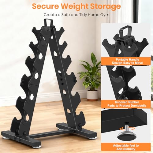 TomCare 6 Tier Dumbbell Rack Stand Only, Weight Rack for Home Gym Metal Compact A-Frame Dumbbell Stand for Dumbell Set (5-35 LB), Weight Storage Holder with Handle (Dumbells not Included) - Image 4