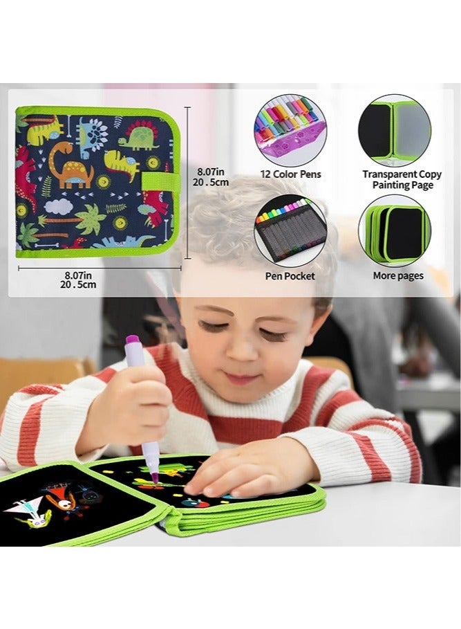 16 Pages Portable Erasable Drawing Pad Reusable Sketchpad Painting Book with 12 Colored Erasable Pens for Kids Toddlers Green - Image 2