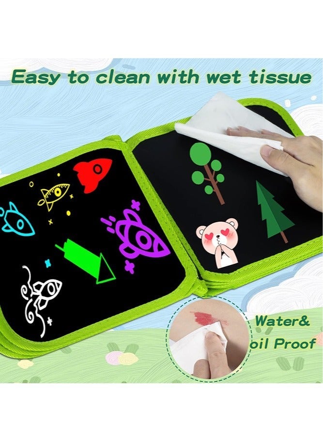 16 Pages Portable Erasable Drawing Pad Reusable Sketchpad Painting Book with 12 Colored Erasable Pens for Kids Toddlers Green - Image 5