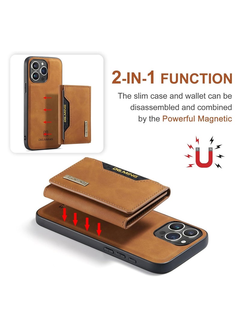 KASTWAVE Leather Wallet Phone Cases for iPhone 15 Pro Max, 6.7'' 2 in 1 Leather Phone Case Back Cover Magnetic Detachable with Trifold Wallet Card Holder Pocket Detachable Back Cover (Brown) - Image 4