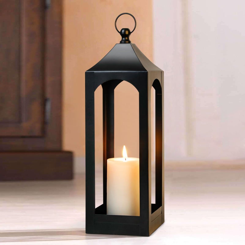 Modern Farmhouse Lantern Decor Black Metal Decorative Hanging Candle Lanterns Ideal for Home Decor Parties  Events 23 High No Glass Panel
