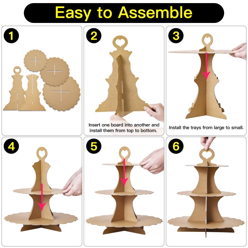 Soleebee 3-Tier Cupcake Stand, Cardboard Cupcake Tower, Dessert Cup Cake Stand Tower for Birthday Wedding Party Decoration, Cupcake Tier Stand 1 Set (Brown) - Image 4
