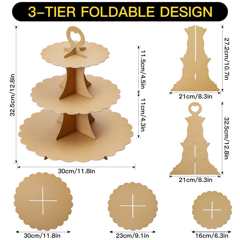 Soleebee 3-Tier Cupcake Stand, Cardboard Cupcake Tower, Dessert Cup Cake Stand Tower for Birthday Wedding Party Decoration, Cupcake Tier Stand 1 Set (Brown) - Image 2