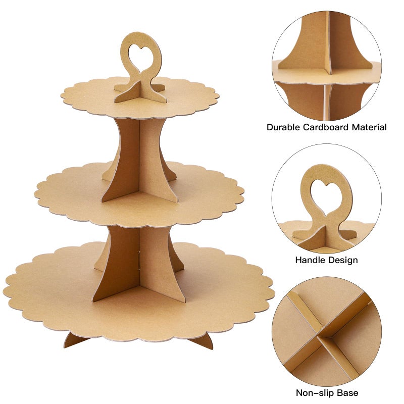 Soleebee 3-Tier Cupcake Stand, Cardboard Cupcake Tower, Dessert Cup Cake Stand Tower for Birthday Wedding Party Decoration, Cupcake Tier Stand 1 Set (Brown) - Image 3