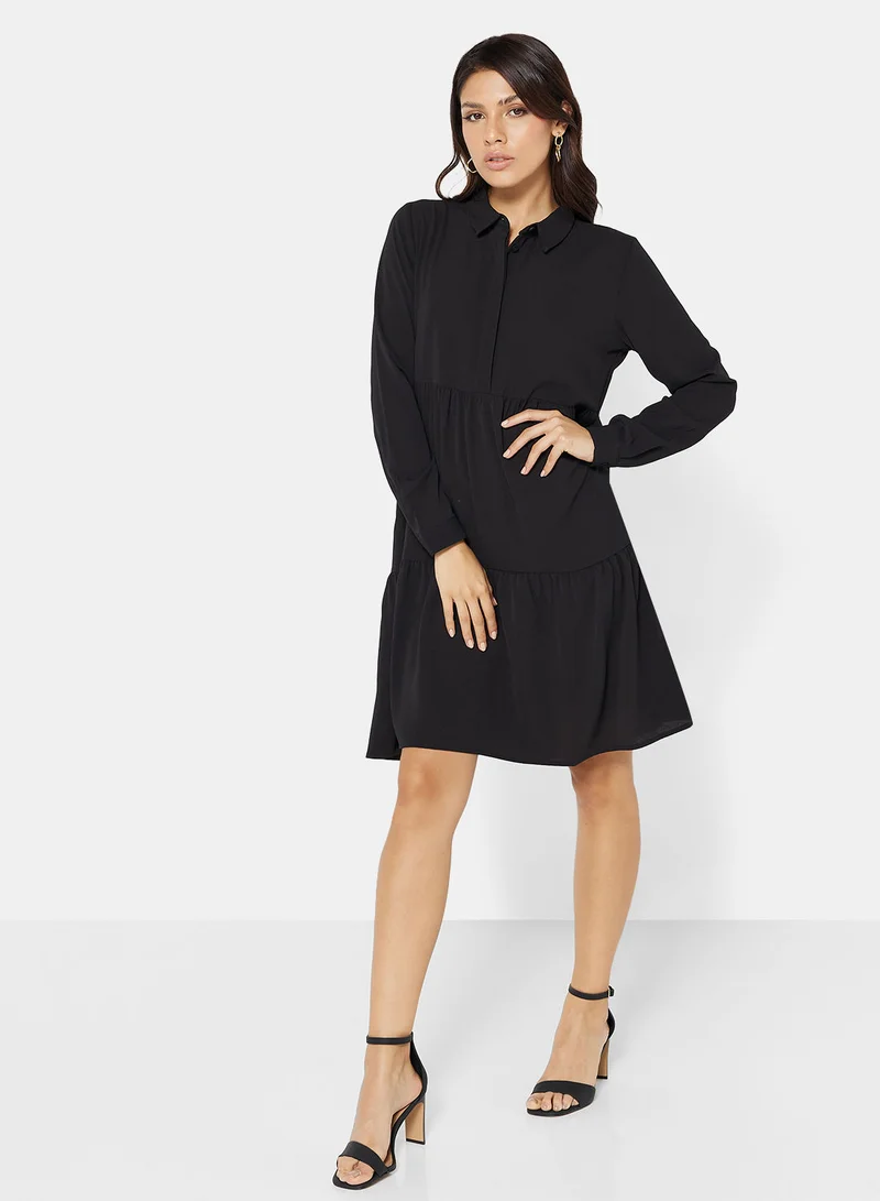 Jacqueline de Yong Tiered Long Sleeve Dress