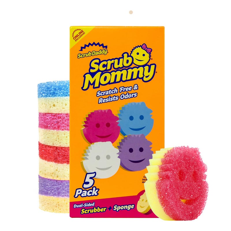 Scrub Daddy Scrub Mommy Kitchen Sponges for Dishes & Wiping Spills - Dual-Sided Dish Scrubber Sponge for Cleaning - Multi-Colored Bulk Pack - Stain & Odor Resistant (5 Count) - Image 1