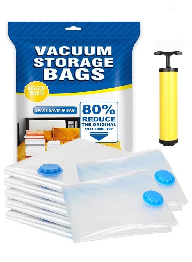 زيفانا 7 قطع أكياس تخزين مفرغة من الهواء مع مضخة يدوية، أكياس ضغط موفرة للمساحة للملابس والفراش والألحفة والوسائد والسفر، 60 × 80 سم - Image 1