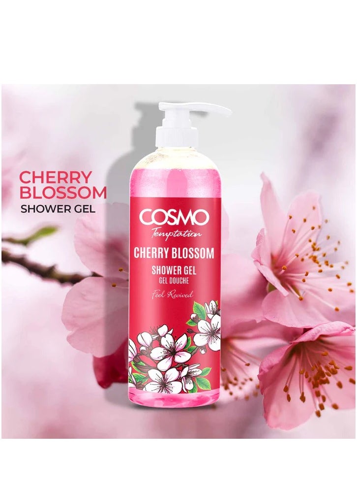 COSMO Cosmo Temptation Cherry Blossom Shower Gel 1000ml for Men and Women  - Image 2