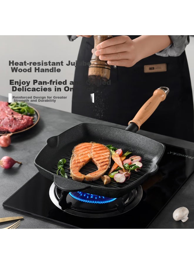 Deslon Cast Iron Steak Pan, Non-coated Non-stick, Flat Bottom For Home Use, Grilling, Eggs, Burgers, Western Cuisine Special Pan - Image 1