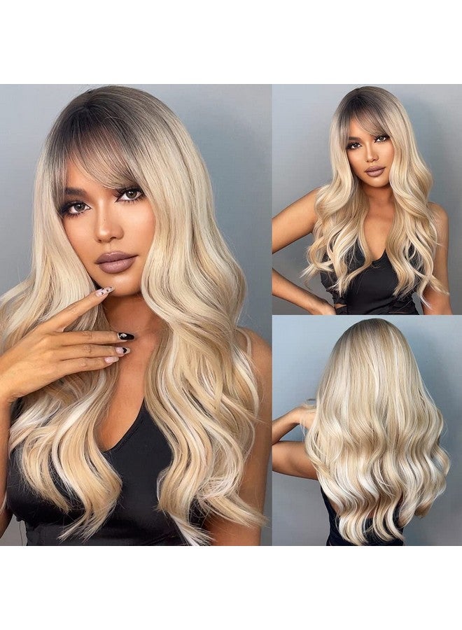 Esmee 24 Inches Long Ombre Blonde Wigs With Dark Roots For Women Synthetic Hair Wig For Daily Party Cosplay Wear - Image 1