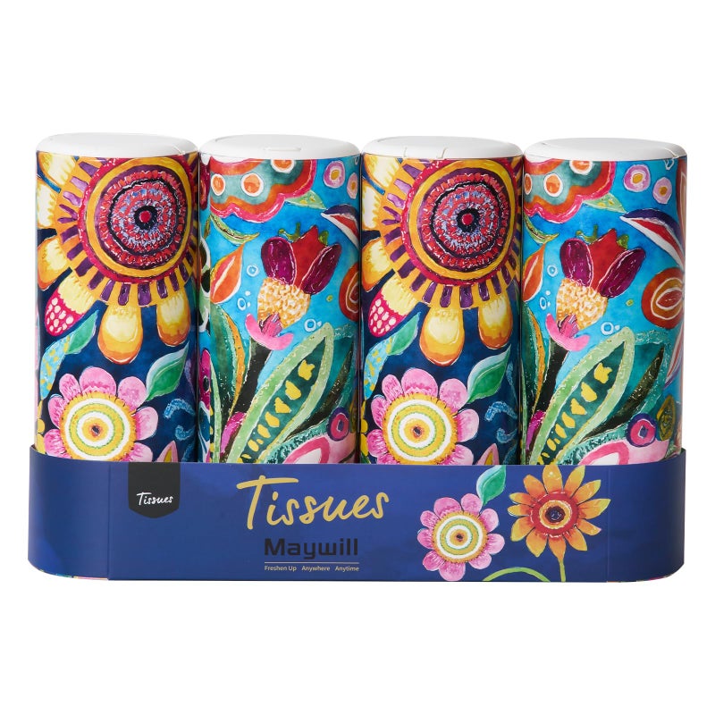 Maywill Car Tissues Holder with Facial Tissue, Car Tissue Box, Travel Tissues Cylinder,Suitable for Car Cup Holder(3-ply 4 Pack, 200 Sheets) - Image 1
