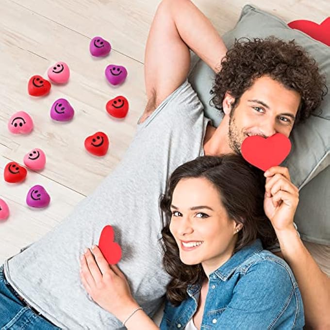 Jerify 100 Pieces Valentines Day Heart Stress Balls 1.5 Inch Smile Face Mini Squishy Stress Relief Balls Small Heart Shape Stress Ball Fun Party Favors Valentines Day Gifts for Little Teens and Adults - Image 3