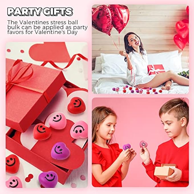 Jerify 100 Pieces Valentines Day Heart Stress Balls 1.5 Inch Smile Face Mini Squishy Stress Relief Balls Small Heart Shape Stress Ball Fun Party Favors Valentines Day Gifts for Little Teens and Adults - Image 5