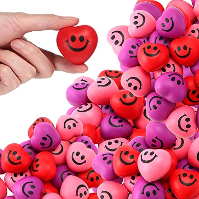 Jerify 100 Pieces Valentines Day Heart Stress Balls 1.5 Inch Smile Face Mini Squishy Stress Relief Balls Small Heart Shape Stress Ball Fun Party Favors Valentines Day Gifts for Little Teens and Adults - Image 1