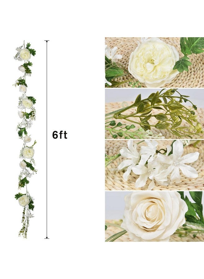 Lvydec 2 Pack Artificial Peony Garland - 6ft Silk White Peony Flower Arch Vine for Wedding Party Table Decoration - Image 3