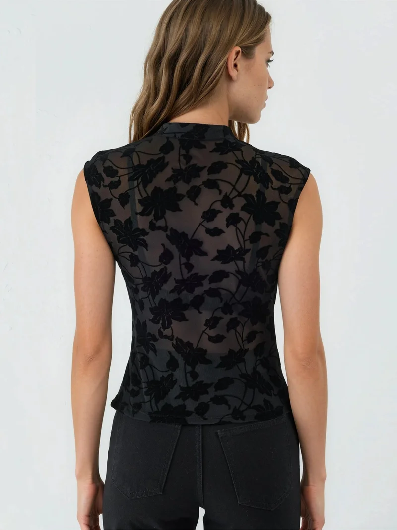 Hiccup Black Fitted Half Turtleneck Patterned Knit Top for Women | Best Price UAE