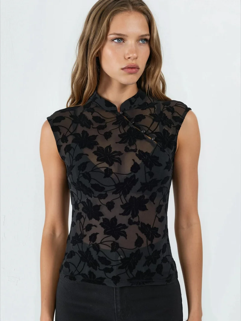 Hiccup Black Fitted Half Turtleneck Patterned Knit Top for Women | Best Price UAE