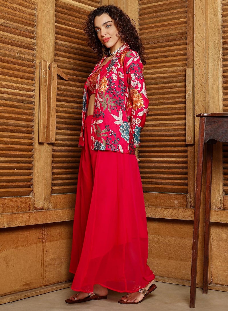 QISSA Women's Crimson Red Botanica Flared Co-Ord Set - Image 3