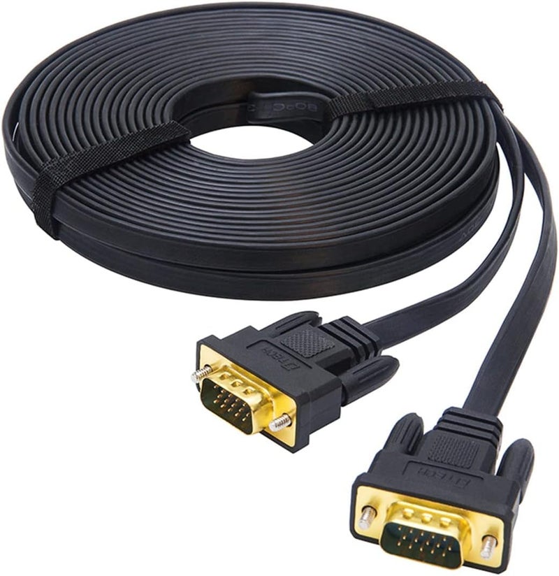 D-tech Ultra Thin Flat Type Computer Monitor VGA Cable Standard 15 Pin Male to Male Connector SVGA Wire - Black (5M) - Image 1