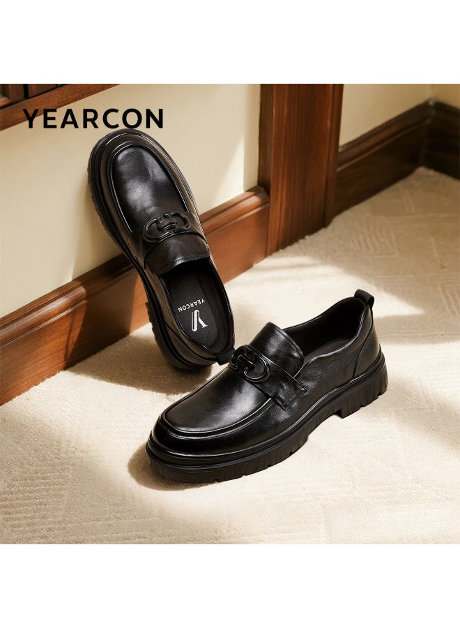 YEARCON Eierkang Men's Loafers Slip-on Business Casual Thick-soled Leather Shoes 97167w Black Size 38 - Image 1