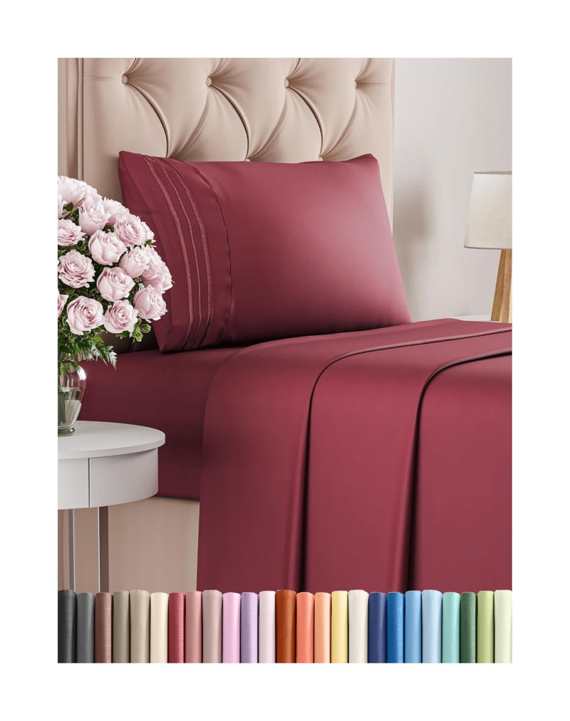 CGK Unlimited Twin Size 3 Piece Sheet Set  Comfy Breathable  Cooling Bed Sheets Set  Hotel Luxury Bedding for Women Men Kids Teens Boys  Girls  Deep Pockets UltraSoft Wrinkle Free  OekoTex  Burgundy