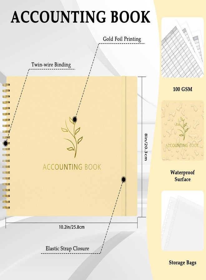 AKONEGE Accounting Ledger Book for Small Business & Personal Use, Horizontal Expense Tracker Notebook Ledger Book for Bookkeeping, Financial Income and Expense Log Book 10.2" x 8", Light Yellow - Image 2