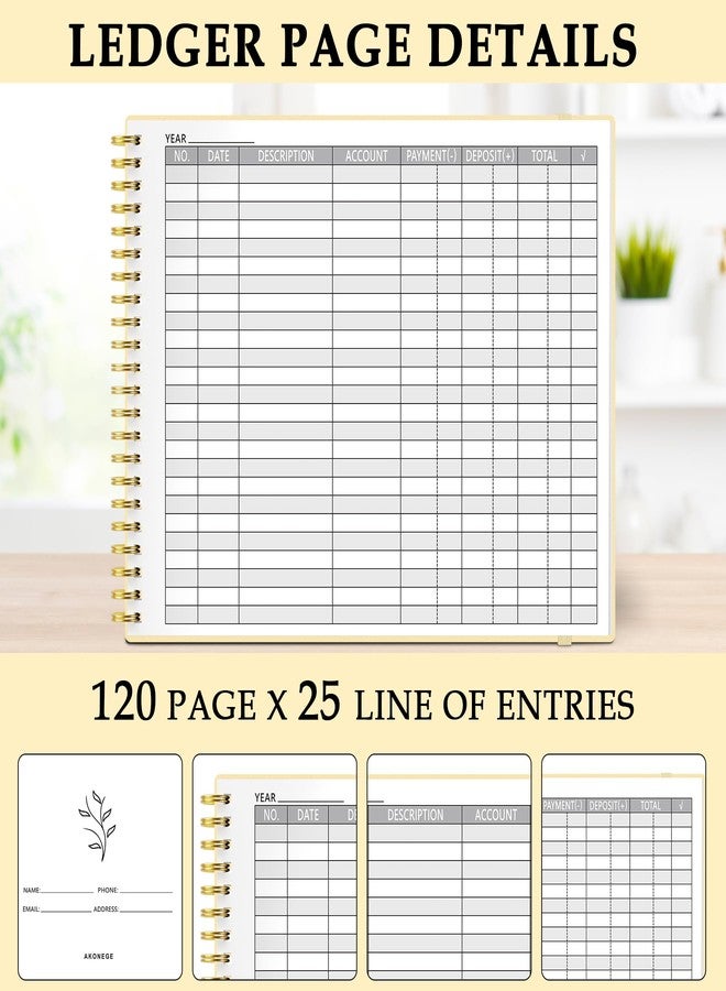 AKONEGE Accounting Ledger Book for Small Business & Personal Use, Horizontal Expense Tracker Notebook Ledger Book for Bookkeeping, Financial Income and Expense Log Book 10.2" x 8", Light Yellow - Image 3