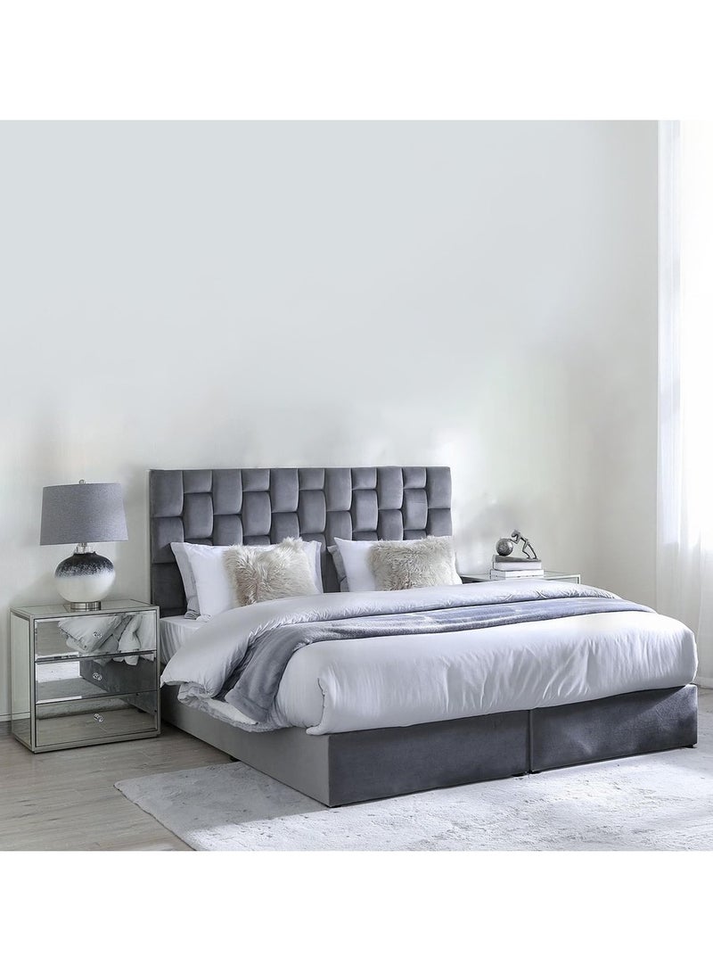 Karnak Estorn Upholstered Velvet Bed Frame Bedroom Furniture Strong And Sturdy Modern Design Wooden Bed | Quiet & Comfortable Bed (Super King - 200x200cm, Grey) - Image 2