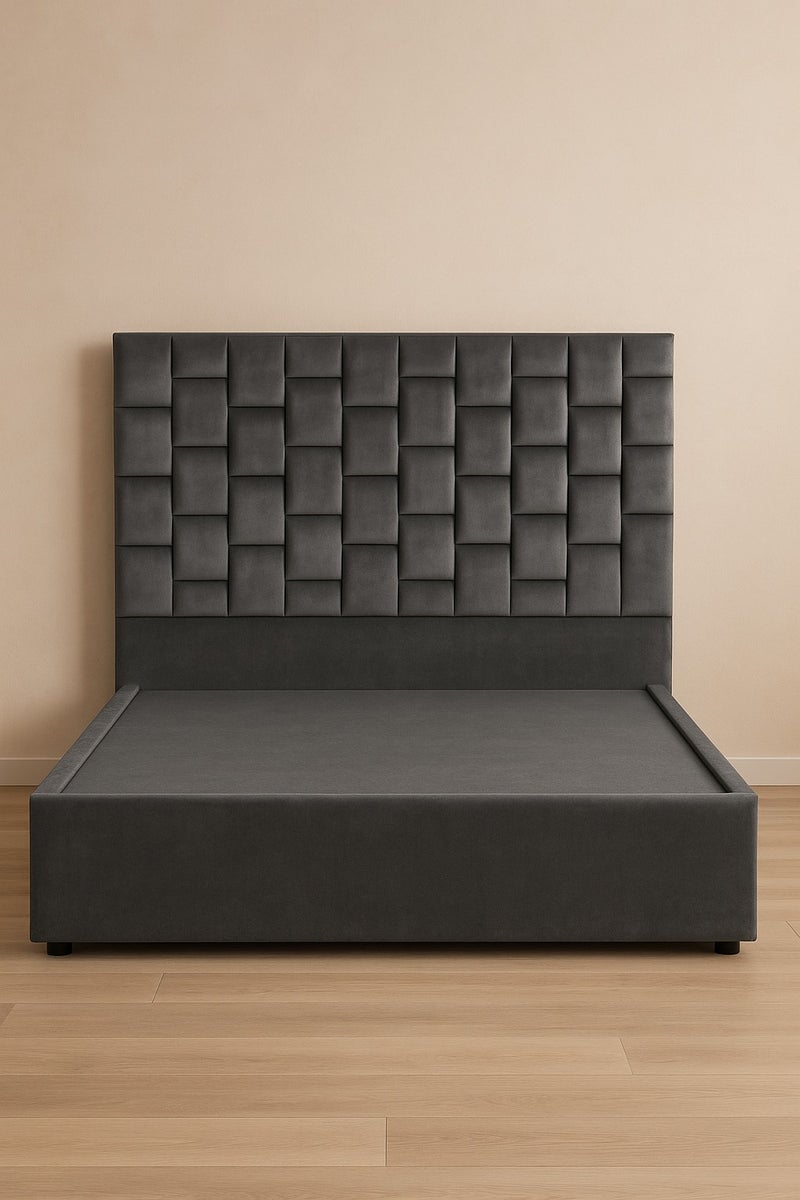Karnak Estorn Upholstered Velvet Bed Frame Bedroom Furniture Strong And Sturdy Modern Design Wooden Bed | Quiet & Comfortable Bed (Super King - 200x200cm, Grey) - Image 5